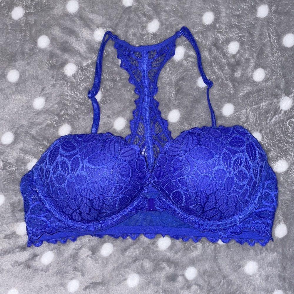PINK: blue lace bra